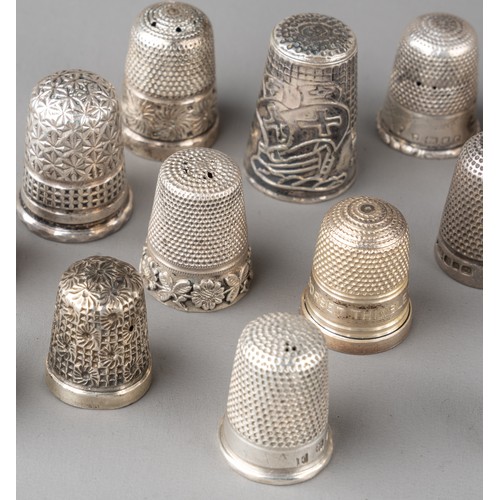 15 - A collection of 16 silver thimbles, various sizes and dates