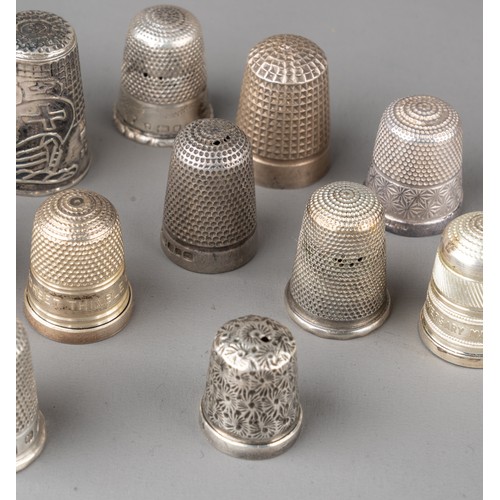 15 - A collection of 16 silver thimbles, various sizes and dates