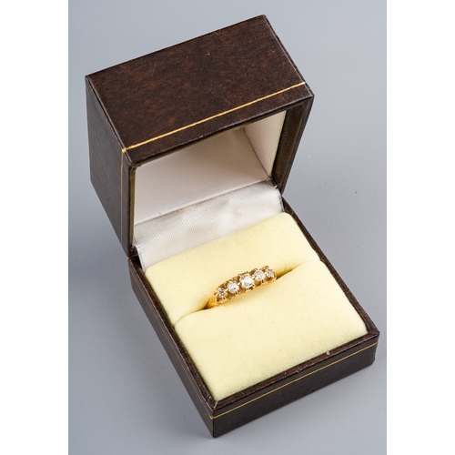 9 - A yellow gold and diamond five-stone ring, set with graduated old-cut diamonds, size Q1/2, unmarked ... 