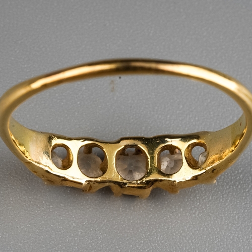 9 - A yellow gold and diamond five-stone ring, set with graduated old-cut diamonds, size Q1/2, unmarked ... 