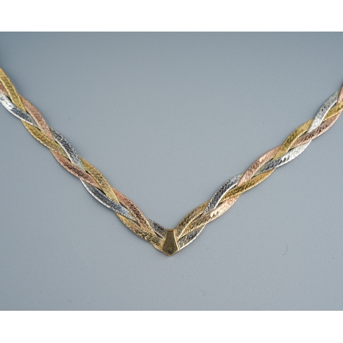 23 - A 9ct tri-colour gold necklace, total gross weight approx 7.3g