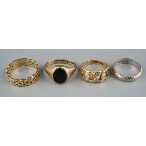 31 - Four 9ct gold rings, sizes Q, U, P, and one mis-shaped, total combined gross weight 17.5g