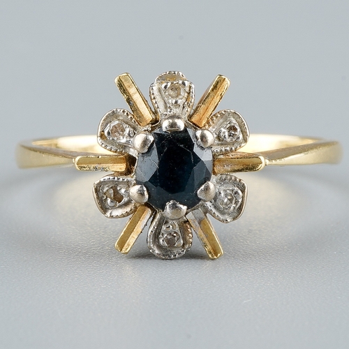 35 - An 18ct gold sapphire and diamond ring, size O1/2, 3.4g