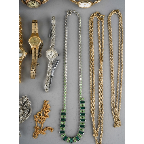 45 - Costume jewellery including marcasite-set Rotary watch; marcasite brooch; paste-set necklace and bro... 