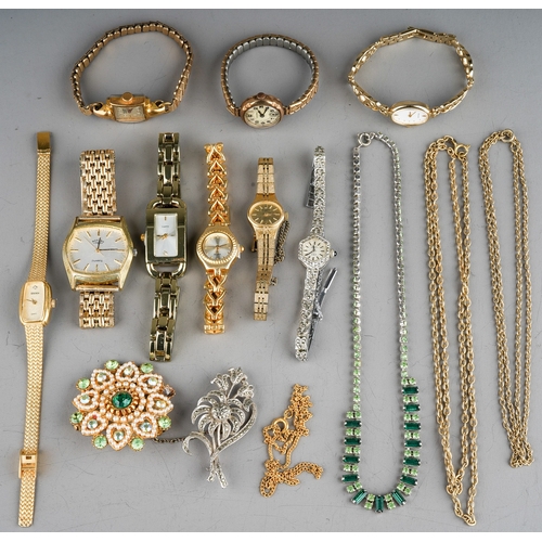 45 - Costume jewellery including marcasite-set Rotary watch; marcasite brooch; paste-set necklace and bro... 