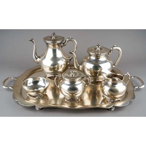 204 - A 20th Century Mexican 925 Sterling silver six piece silver tea service to include: two handled tray... 