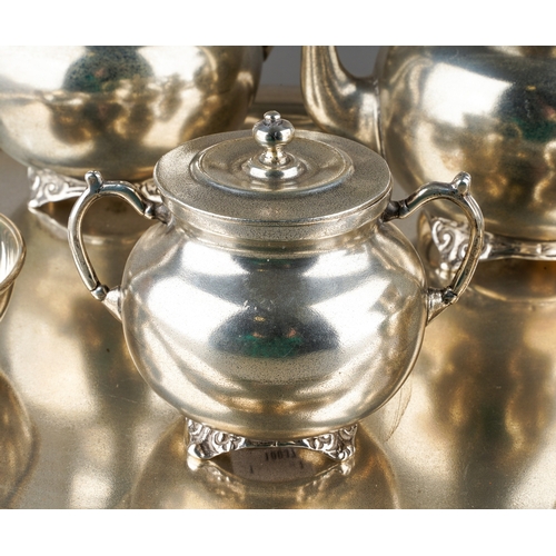 204 - A 20th Century Mexican 925 Sterling silver six piece silver tea service to include: two handled tray... 