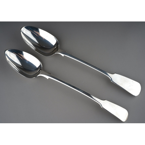 209 - Two early 19th Century silver plain fiddle pattern serving / basting spoons, hallmarked London; 1 x ... 