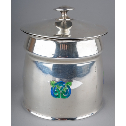 215 - Antique Liberty of London, Archibald Knox designed Cymric silver and enamel lidded box. Hallmarked f...