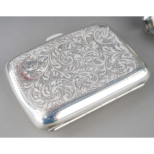 225 - An Edwardian engraved cigarette case, hallmarked Birmingham, 1909, approx 2.49 ozt (77.3 grams) and ... 