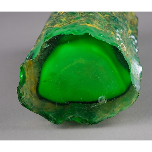 98 - A green lustre glass textured bark vase in the manner of Geoffrey Baxter for Whitefriars, approx 17c... 