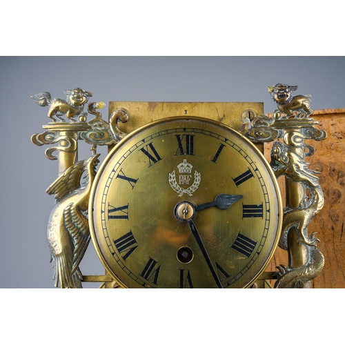 270 - Unique British RAF Presentation clock in bronze, decorated with Peacocks and Lions. Missing the case... 