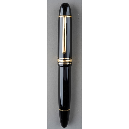 366 - A large Montblanc Meisterstuck no. 149 black fountain pen with gilt fittings, the 14K gold nib stamp... 