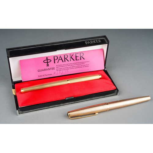 A rolled gold Parker pen, the 14K nib stamped PARKER 585 FRANCE