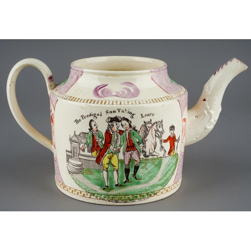 475 - A late 18th Century William Greatbatch creamware teapot, circa 1770-1782, cylindrical with C shaped ... 