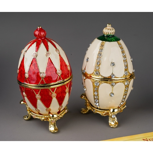 451 - Two Russian style enameled decorative eggs in boxes, Russian style icon with Hallmarked silver front... 