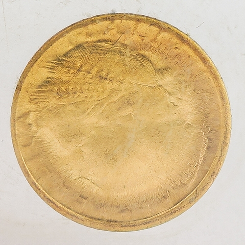 454 - Tiny gold Italian 1 Lira coin, approx 10 mm in diameter. Possible date for 1915