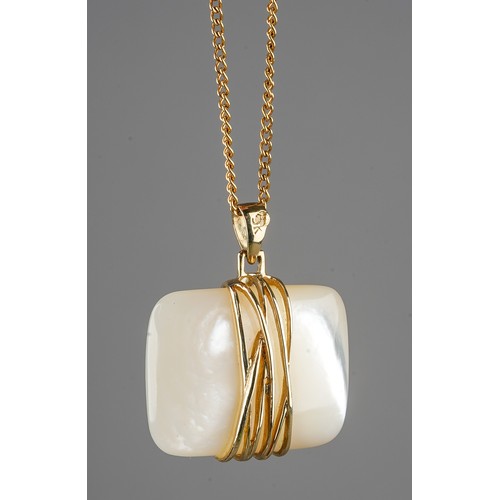 51 - A 9ct yellow gold and mother of pearl pendant, on a 9ct gold chain, total gross weight approx 12.2g