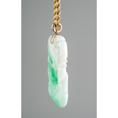 68 - A Chinese carved jade pendant, on a 9ct gold rope twist chain, total gross weight approx 32.5g  (gol... 