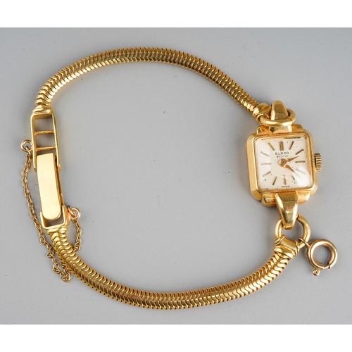 79 - An 18k yellow gold Eldor ladies wristwatch and strap, total gross weight approx 25.3g; together with... 