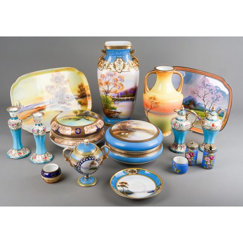 169 - Collection of Noritake porcelain including large vase, trays, dressing table set, 2 large boxes and ... 