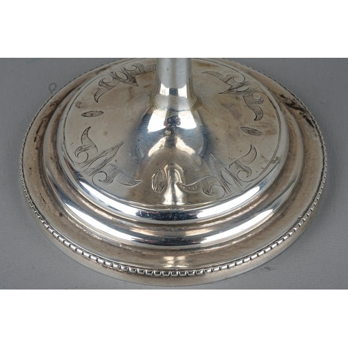 211 - A Victorian silver goblet, engraved scrolling detail, vacant cartouche, on a stepped circular base, ... 