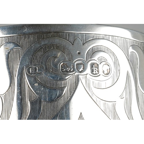 211 - A Victorian silver goblet, engraved scrolling detail, vacant cartouche, on a stepped circular base, ... 