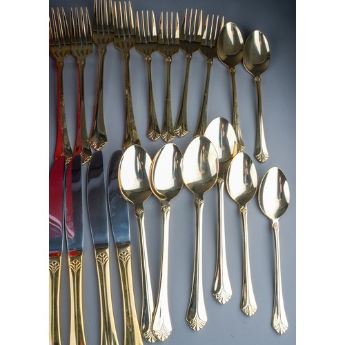 233 - Two boxed gold plated Santa Cruz 20 piece cutlery sets together with another 20 piece loose set and ... 