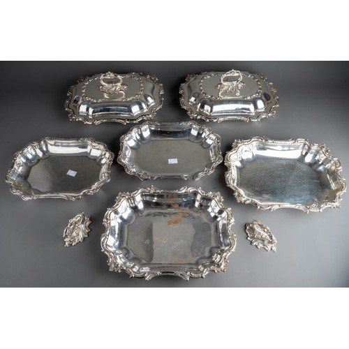 236 - Fine set of four matching Rococo design silver plated entrée dishes complete with lids and handles. ... 