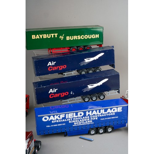 333 - Two trays of modern Corgi commercial trailers, some after market, and tractor units (non Matching)