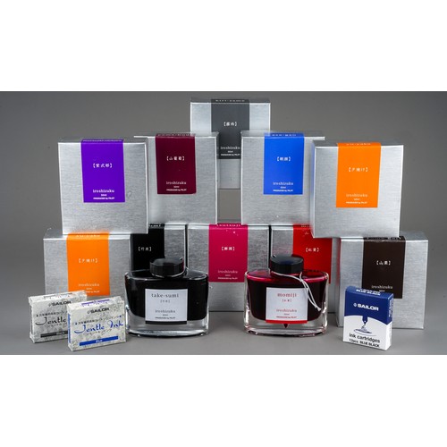 403 - A collection of ten Pilot Iroshizuku ink bottles, various colour pen inks, in oval glass bottles wit... 