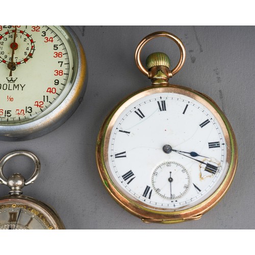 460 - A Victorian silver open face pocket watch, 50mm white enamel dial, black Roman numerals, subsidiary ... 