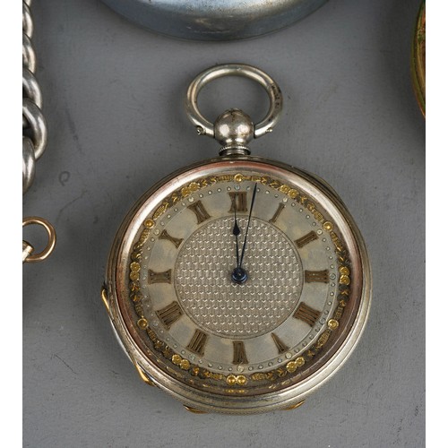 460 - A Victorian silver open face pocket watch, 50mm white enamel dial, black Roman numerals, subsidiary ... 