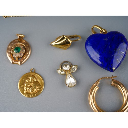 461 - A lapis lazuli heart pendant, on a yellow gold bale stamped '750', gross weight approx 9g; a 9ct gol... 