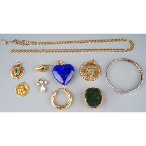 461 - A lapis lazuli heart pendant, on a yellow gold bale stamped '750', gross weight approx 9g; a 9ct gol... 