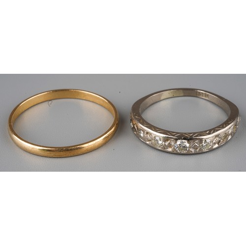 465 - An 18ct white gold and diamond half eternity ring, size O, total gross weight approx 3.7g; and a 9ct... 