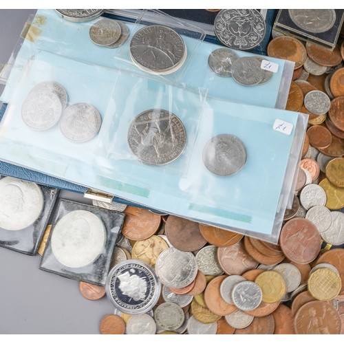 609 - A large quantity of coinage to include a replica hammered coin set in a wooden box,  etc. (1 box)