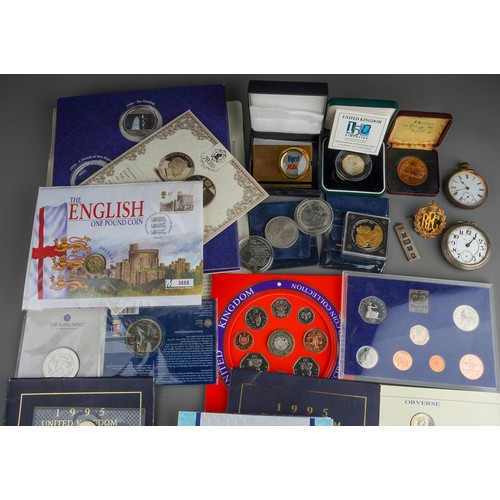 608 - Collection of commemorative coinage and proof sets including 1 ounce Britannia silver coin, silver 5... 