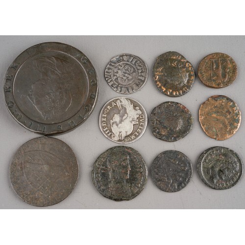 606 - Collection of Roman coins and a token dated 1792 Norwich together with a number of early hammered si... 