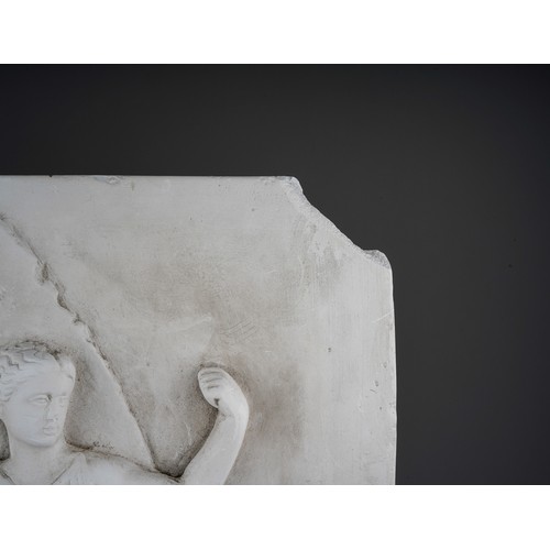 537 - A plaster panel depicting four Classical figures in relief, approx 53 x 44cm