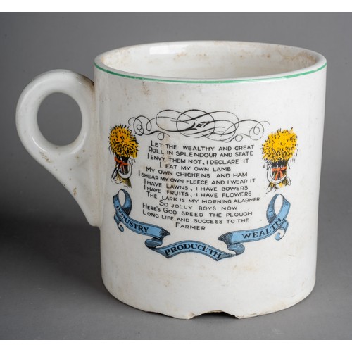 580 - A 19th Century Cotton Lord Nelson Ware Staffordshire ware Agriculturial Industry mug with Farmer Arm... 