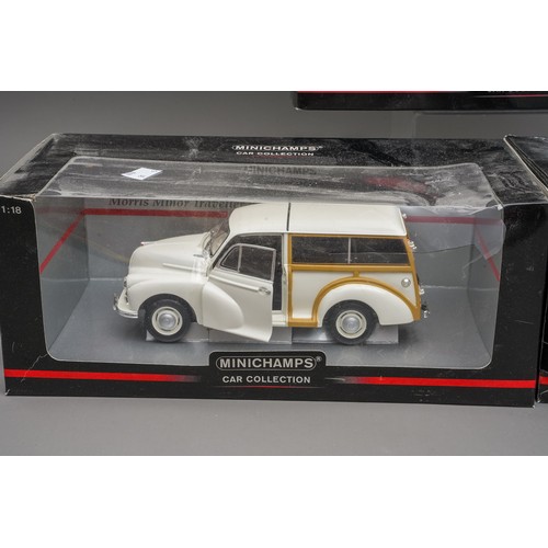 585 - Minichamps Car Collection 5 Morris Minor Saloons and Travellers Boxed