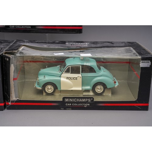 585 - Minichamps Car Collection 5 Morris Minor Saloons and Travellers Boxed