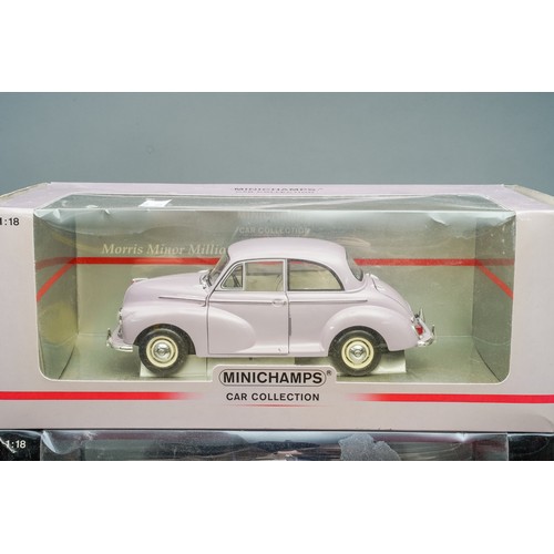 585 - Minichamps Car Collection 5 Morris Minor Saloons and Travellers Boxed