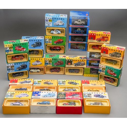 589 - Vanguards diecast collection of 25 Morris Minor Saloons, Vans, Pickups all boxed (2 boxes)