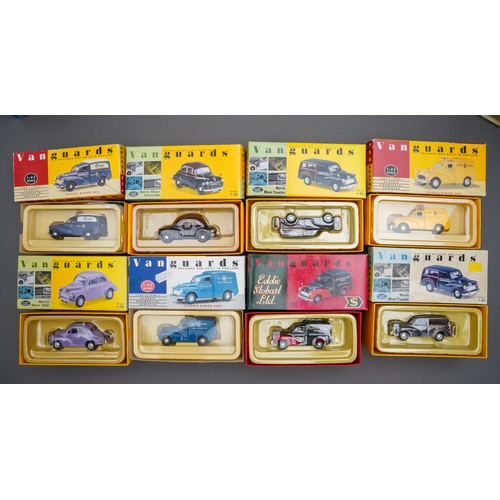 589 - Vanguards diecast collection of 25 Morris Minor Saloons, Vans, Pickups all boxed (2 boxes)