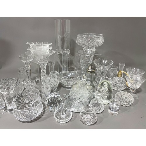 531 - A collection of cut and moulded glass to include: wine glasses, bowls, vases, condiment set, paperwe... 