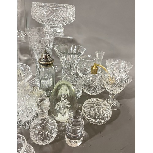 531 - A collection of cut and moulded glass to include: wine glasses, bowls, vases, condiment set, paperwe... 