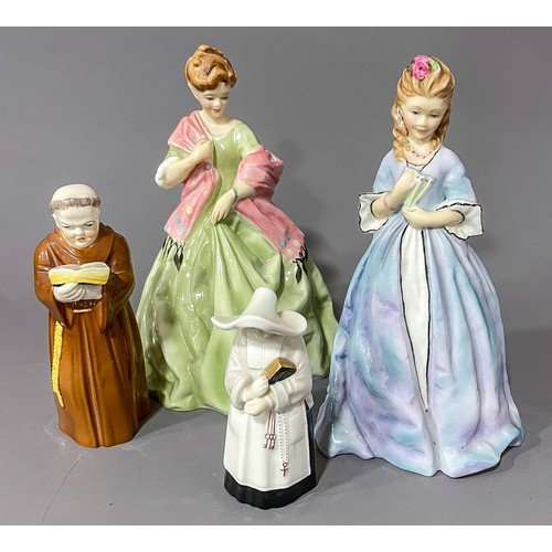 478 - Royal Worcester figures First Dance 3629 and Sweet Anne 3630 together with 2 Royal Worcester  candle... 