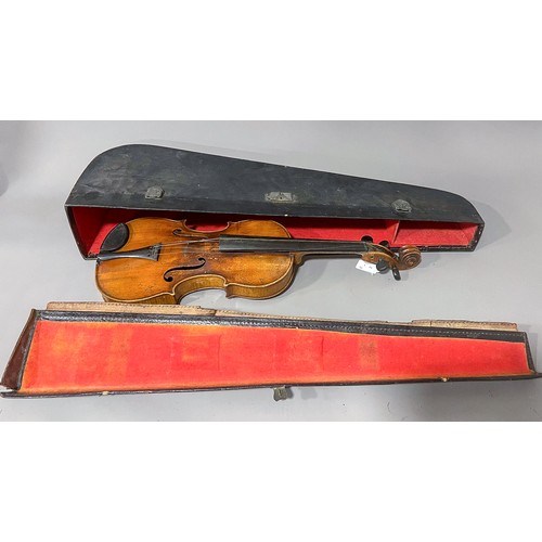 356 - Antique violin, internal paper label reads “Copie de Gaspar da Salo in Brescia” Two piece back, whic... 